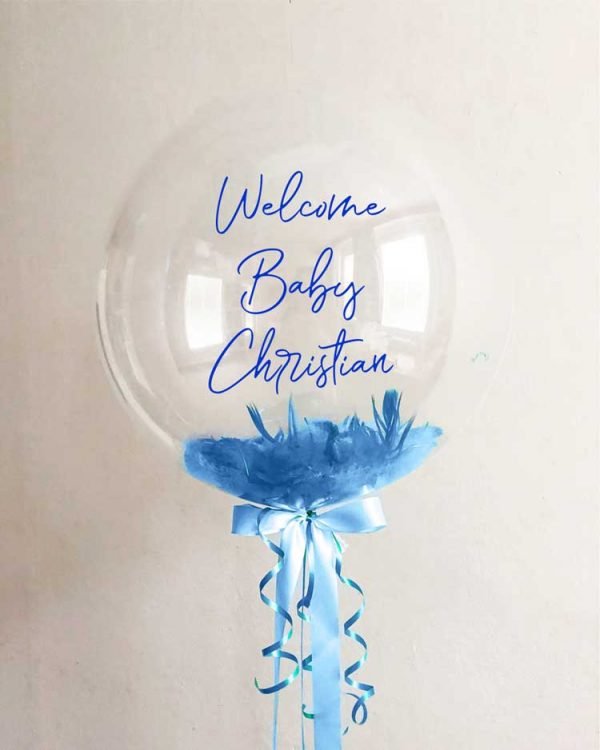 Bubble Balloon with Blue Feathers