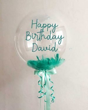 Bubble Balloon With Green Feathers